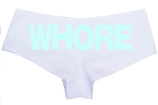 Knaughty Knickers Whore White Boyshort Underwear Slut Panties BDSM Owned DDLG