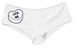Women's Lick Me Valentines Candy Heart Funny Sexy Boyshort White