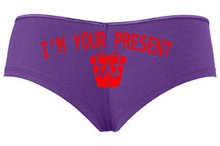 Knaughty Knickers I AM YOUR PRESENT IM I WILL BE GIFT Slutty Purple Boyshort