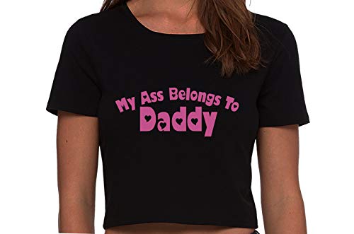 Knaughty Knickers My Ass Belongs to Daddy DDLG BabyGirl Black Cropped Tank Top