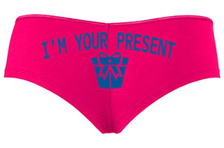 Knaughty Knickers I AM YOUR PRESENT IM I WILL BE GIFT Hot Pink Slutty Panties