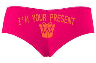 Knaughty Knickers I AM YOUR PRESENT IM I WILL BE GIFT Hot Pink Slutty Panties