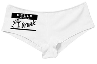 Kanughty Knickers Women's Hello My Name is Drunk Fun Booty Hot Sexy Boyshort White