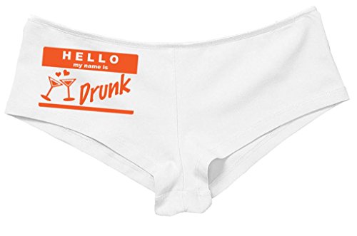 Kanughty Knickers Women's Hello My Name is Drunk Fun Booty Hot Sexy Boyshort White