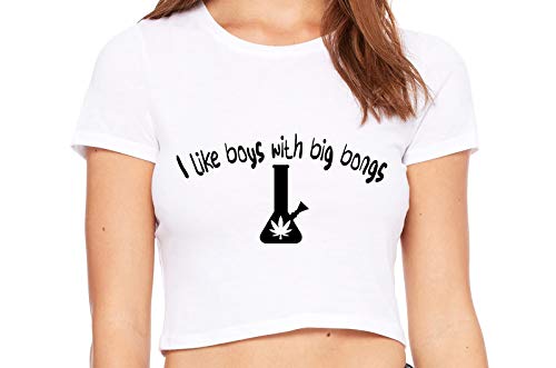 Knaughty Knickers I Like Boys With Big Bongs Pot Weed White Crop Tank Top