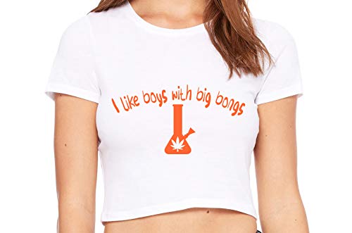 Knaughty Knickers I Like Boys With Big Bongs Pot Weed White Crop Tank Top