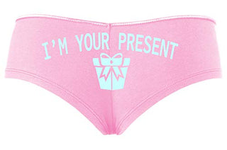 Knaughty Knickers I AM YOUR PRESENT IM I WILL BE GIFT Baby Pink Slutty Panties