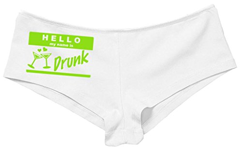 Kanughty Knickers Women's Hello My Name is Drunk Fun Booty Hot Sexy Boyshort White