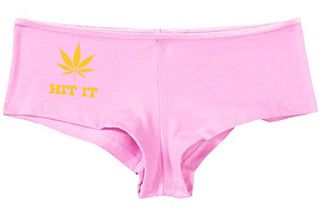 Kanughty Knickers Women's Hit It Pot Leaf Weed Rave Hot Sexy Boyshort Soft Pink