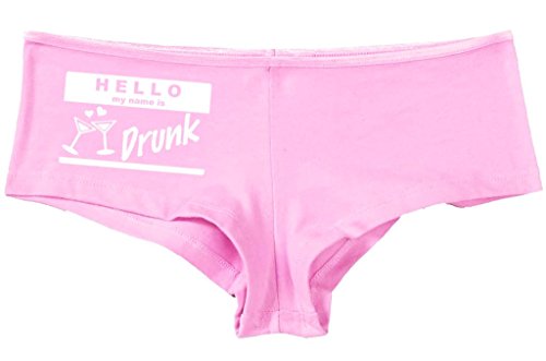 Kanughty Knickers Women's Hello My Name is Drunk Fun Booty Hot Sexy Boyshort Soft Pink