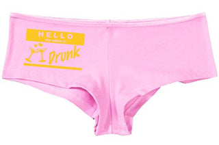 Kanughty Knickers Women's Hello My Name is Drunk Fun Booty Hot Sexy Boyshort Soft Pink