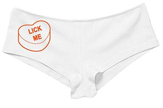 Women's Lick Me Valentines Candy Heart Funny Sexy Boyshort White