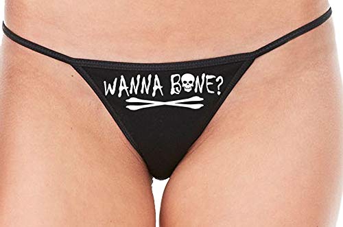 Knaughty Knickers Wanna Bone Want To Bone Halloween Slutty Black String Thong