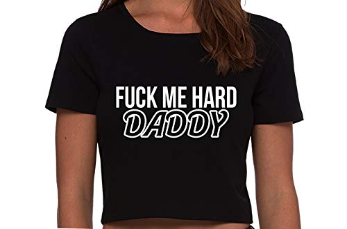 Knaughty Knickers Fuck Me Hard Daddy Pound Me Master Black Cropped Tank Top