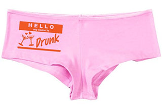 Kanughty Knickers Women's Hello My Name is Drunk Fun Booty Hot Sexy Boyshort Soft Pink