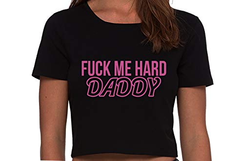 Knaughty Knickers Fuck Me Hard Daddy Pound Me Master Black Cropped Tank Top