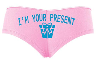 Knaughty Knickers I AM YOUR PRESENT IM I WILL BE GIFT Baby Pink Slutty Panties