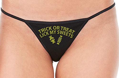 Knaughty Knickers Trick Or Treat Lick My Sweets Halloween Sexy Black String Thong Oral