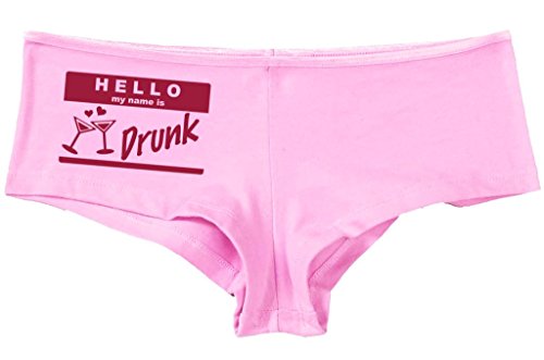 Kanughty Knickers Women's Hello My Name is Drunk Fun Booty Hot Sexy Boyshort Soft Pink