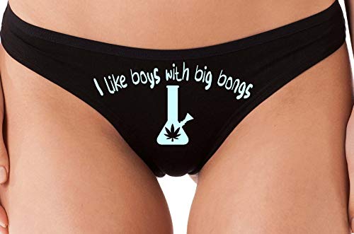 Knaughty Knickers I Like Boys With Big Bongs Pot Weed Black Thong Underwear