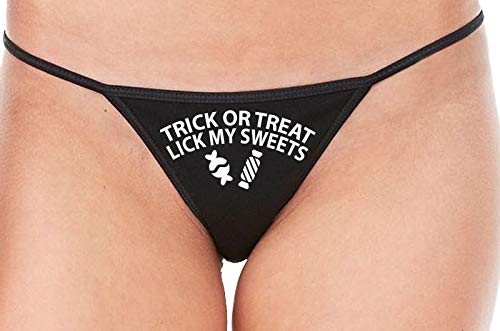 Knaughty Knickers Trick Or Treat Lick My Sweets Halloween Sexy Black String Thong Oral