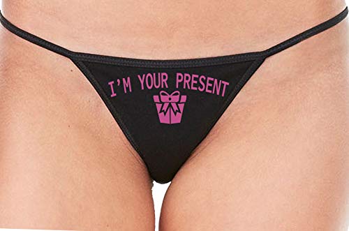 Knaughty Knickers I AM YOUR PRESENT IM I WILL BE GIFT Black String Thong Panty