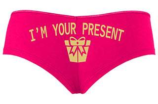 Knaughty Knickers I AM YOUR PRESENT IM I WILL BE GIFT Hot Pink Slutty Panties