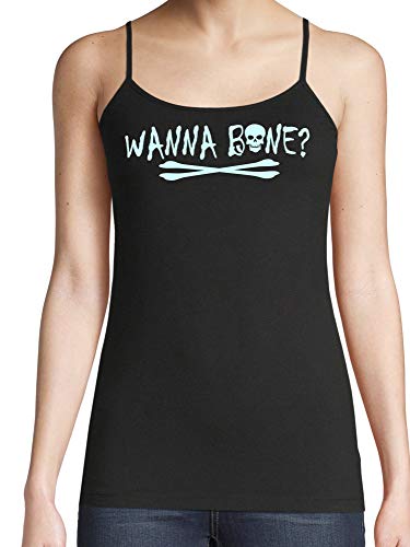 Knaughty Knickers Wanna Bone Want To Bone Halloween Fun Flirty Black Camisole