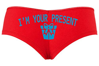 Knaughty Knickers I AM YOUR PRESENT IM I WILL BE GIFT Slutty Red Boyshort