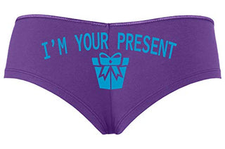 Knaughty Knickers I AM YOUR PRESENT IM I WILL BE GIFT Slutty Purple Boyshort