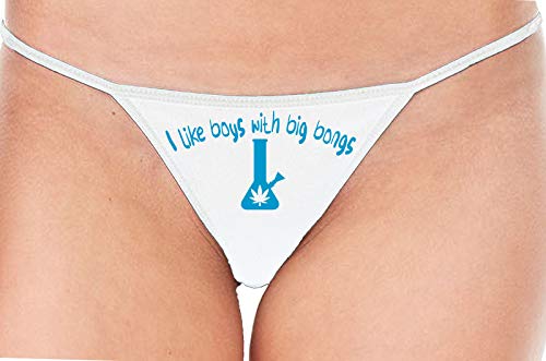 Knaughty Knickers I Like Boys With Big Bongs Pot Weed White String Thong Panty