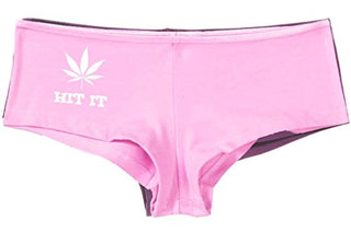 Kanughty Knickers Women's Hit It Pot Leaf Weed Rave Hot Sexy Boyshort Soft Pink