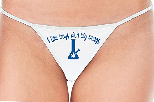 Knaughty Knickers I Like Boys With Big Bongs Pot Weed White String Thong Panty