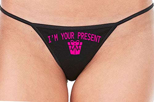 Knaughty Knickers I AM YOUR PRESENT IM I WILL BE GIFT Black String Thong Panty