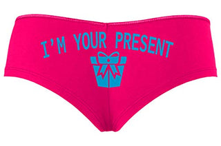 Knaughty Knickers I AM YOUR PRESENT IM I WILL BE GIFT Hot Pink Slutty Panties