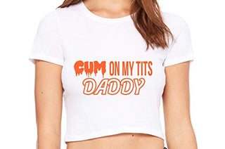 Knaughty Knickers Cum On My Tits Daddy Cum Play Cum Slut White Crop Tank Top