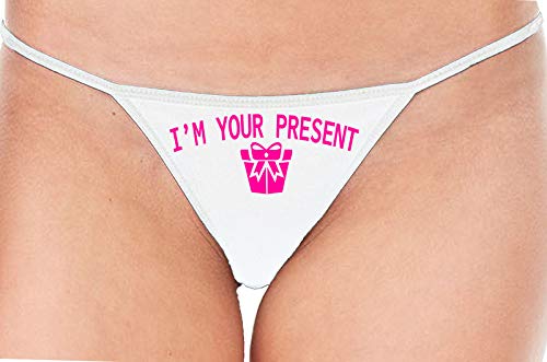Knaughty Knickers I AM YOUR PRESENT IM I WILL BE GIFT White String Thong Panty