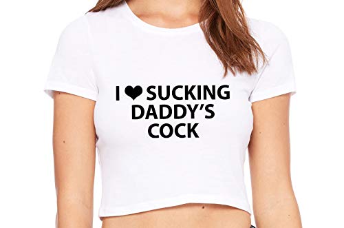 Knaughty Knickers I Love Sucking Daddys Cock DDLG Oral White Crop Tank Top