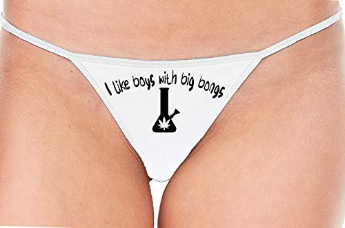 Knaughty Knickers I Like Boys With Big Bongs Pot Weed White String Thong Panty