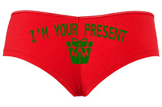 Knaughty Knickers I AM YOUR PRESENT IM I WILL BE GIFT Slutty Red Boyshort