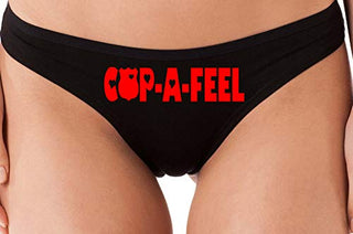 Knaughty Knickers Cop A Feel Police Wife Girlfriend LEO Black Thong Underwear