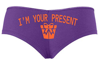 Knaughty Knickers I AM YOUR PRESENT IM I WILL BE GIFT Slutty Purple Boyshort