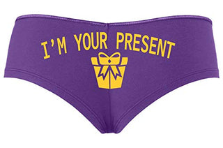 Knaughty Knickers I AM YOUR PRESENT IM I WILL BE GIFT Slutty Purple Boyshort