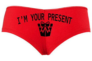 Knaughty Knickers I AM YOUR PRESENT IM I WILL BE GIFT Slutty Red Boyshort