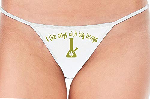 Knaughty Knickers I Like Boys With Big Bongs Pot Weed White String Thong Panty