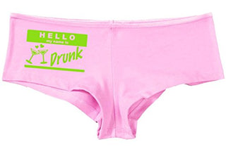 Kanughty Knickers Women's Hello My Name is Drunk Fun Booty Hot Sexy Boyshort Soft Pink