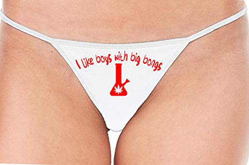 Knaughty Knickers I Like Boys With Big Bongs Pot Weed White String Thong Panty