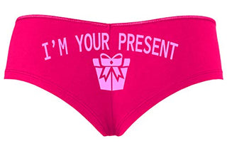 Knaughty Knickers I AM YOUR PRESENT IM I WILL BE GIFT Hot Pink Slutty Panties