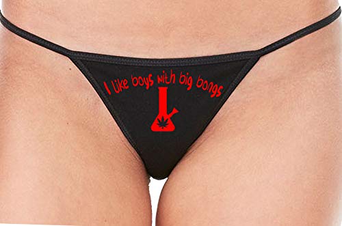 Knaughty Knickers I Like Boys With Big Bongs Pot Weed Black String Thong Panty