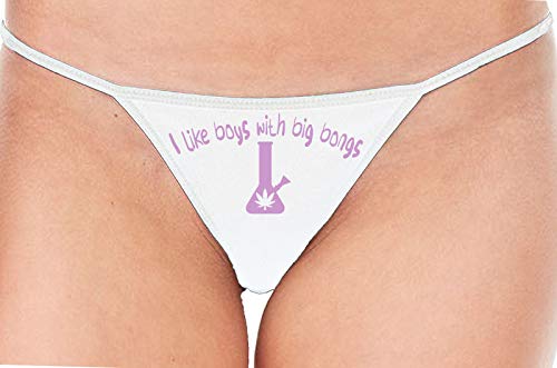 Knaughty Knickers I Like Boys With Big Bongs Pot Weed White String Thong Panty